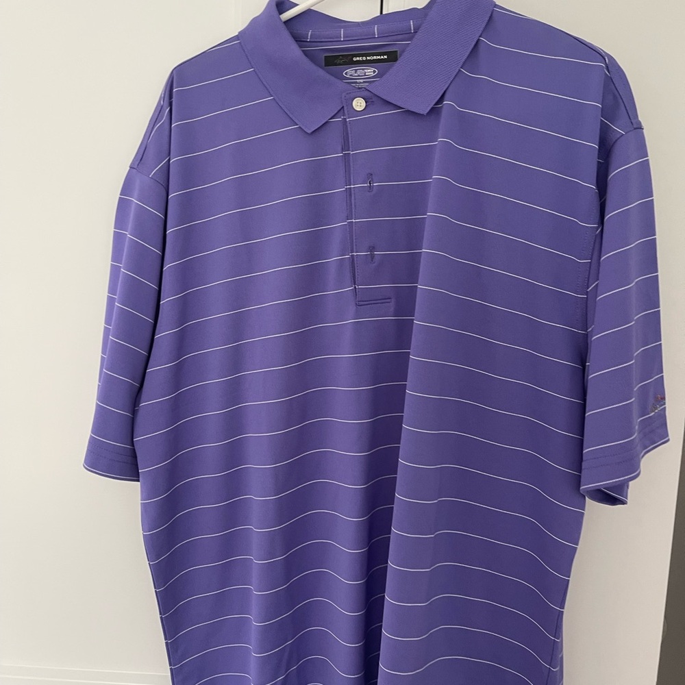 Greg Norman Collection Purple Polo with White Stripes